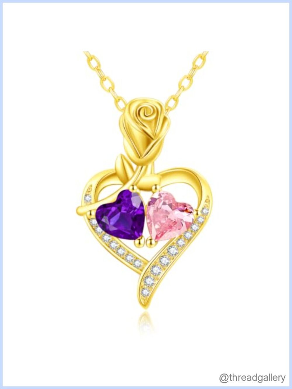 14K Gold Plated Heart Necklace Double Birthstone Rose Gift